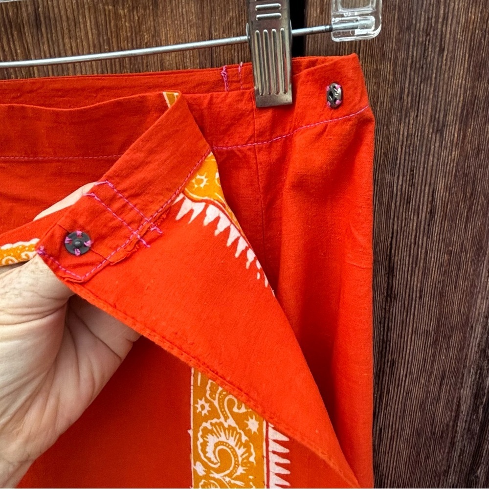 Bali Handmade Orange Gold Batik Top & Wraparound skirt. Vintage 1990’s size S - Picture 11 of 16